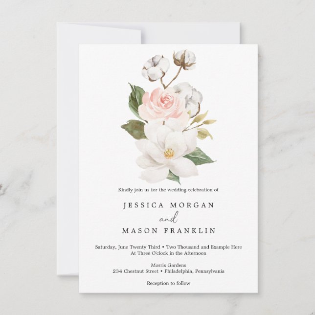 Magnolia Cotton Faire-part de mariage (Devant)