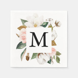 Magnolia Cotton Monogram Wedding Cocktail Napkin