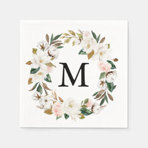 Magnolia Cotton Monogram Wedding Cocktail Napkin