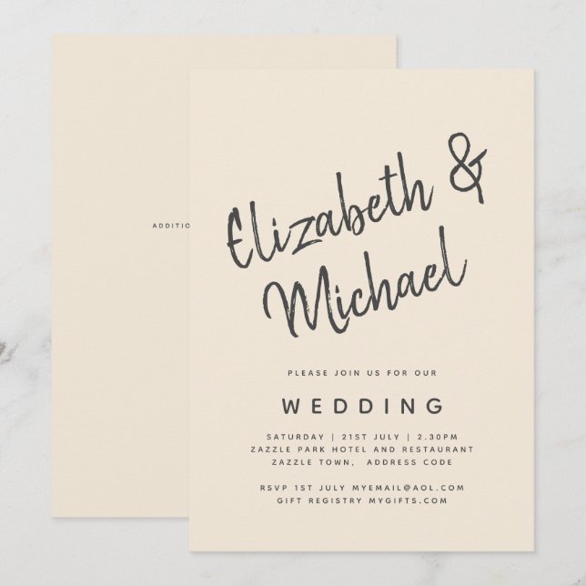 Magnolia Cream Modern Wedding Typography Invitation (Front/Back)