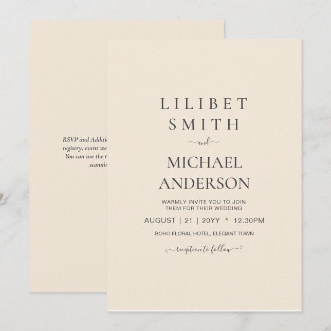 Magnolia Cream Modern Wedding Typography Invitation (Front/Back)