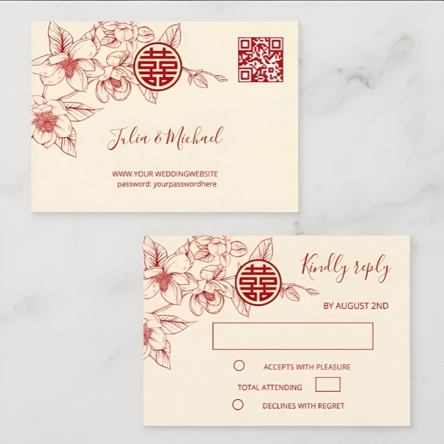 Magnolia Crème Rouge Mariage chinois RSVP (Créateur téléchargé)