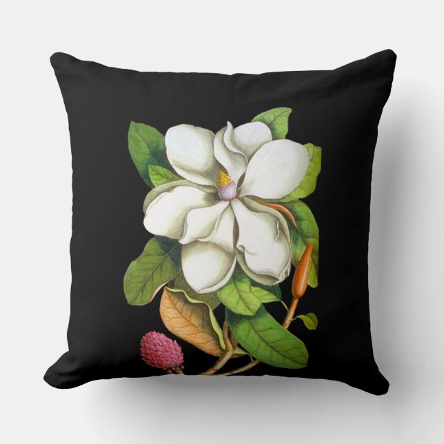 Magnolia du sud sur le coussin d'intérieur noir (Recto)
