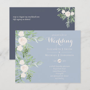 Magnolia Dusty Blue Flower Wedding Invites BUDGET