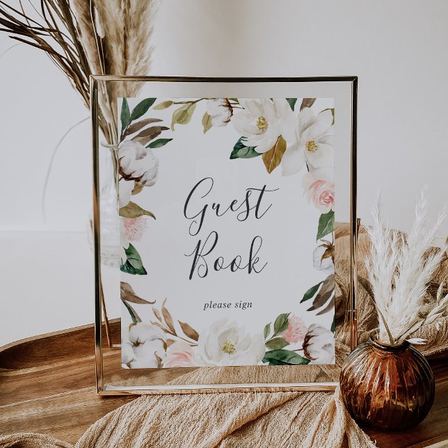 Magnolia Élégant | Livre d'or Blanc et Rose Pâle (Créateur téléchargé)