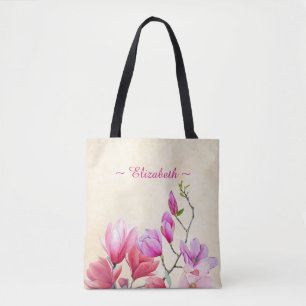 Magnolia en Aquarelle rose sur Sac fourre-tout crè