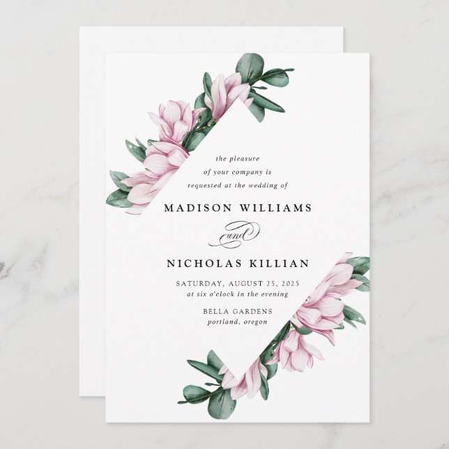 Magnolia & Eucalyptus | Floral Frame Wedding Invitation (Front/Back)