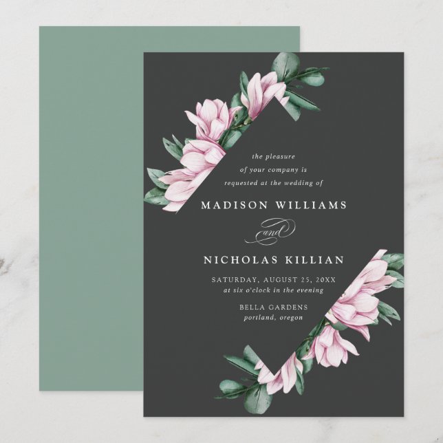 Magnolia & Eucalyptus | Floral Frame Wedding Invitation (Front/Back)