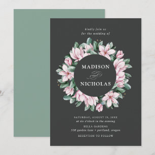 Magnolia & Eucalyptus   Floral Wreath Wedding Invitation