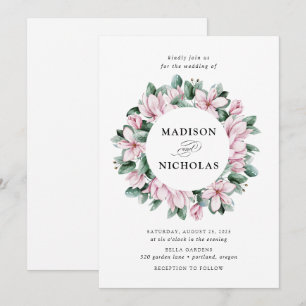 Magnolia & Eucalyptus   Floral Wreath Wedding Invitation