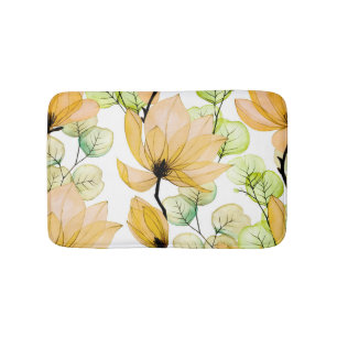 Magnolia Eucalyptus: Watercolor Seamless Print Bath Mat