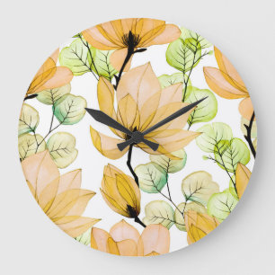 Magnolia Eucalyptus: Watercolor Seamless Print Large Clock