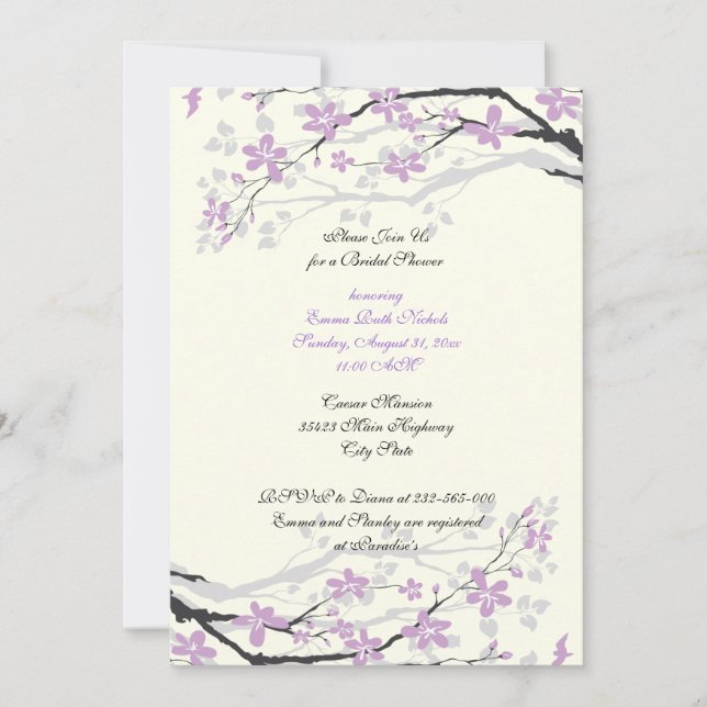Magnolia fleurs violettes invitation douche nuptia (Devant)