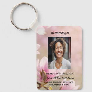 Magnolia Flora Memorial Prayer Card Photo Keepsake Keychain