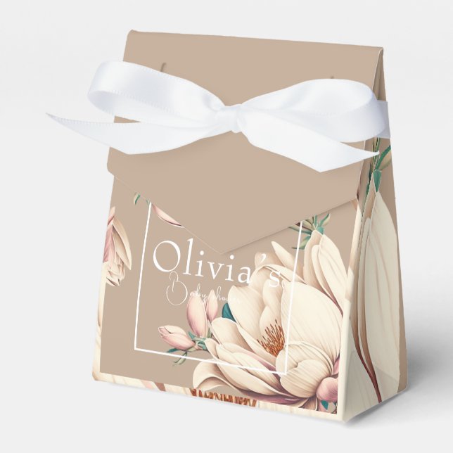 Magnolia floral  baby shower  favor box (Front Side)