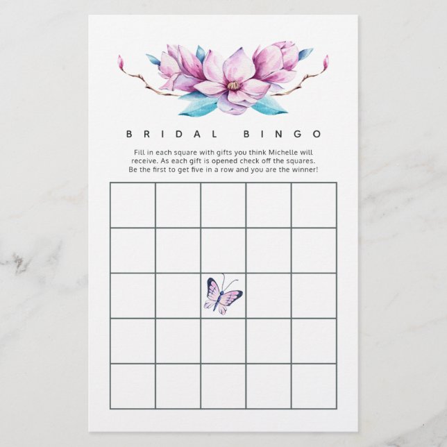 Magnolia Floral Bridal Shower Bingo (Front)