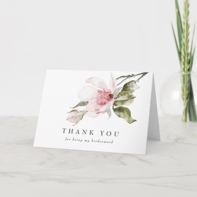 Magnolia Floral Bridesmaid Carte de remerciements (Devant)