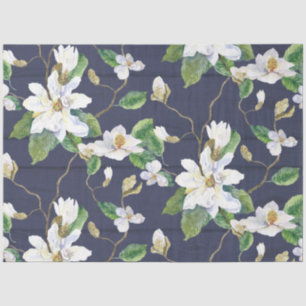 Magnolia Floral Farmhouse Navy Wooden Decoupage Tissue Paper
