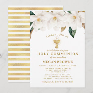 magnolia floral first holy communion invitation