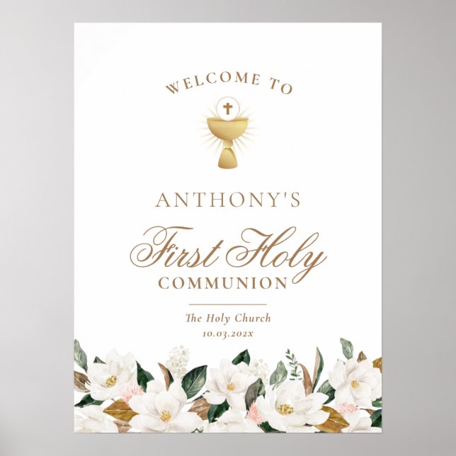  Magnolia floral first holy communion welcome sign (Front)