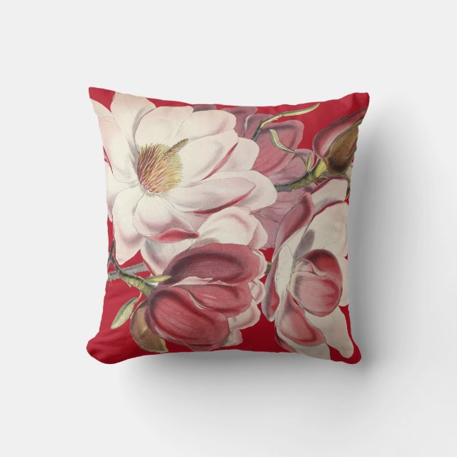 Magnolia Floral Garden Flowers Throw Pillow (Front)