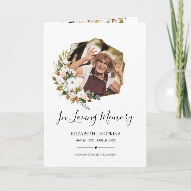 Magnolia Floral Geometric Frame 2 Photo Funeral Program (Front)