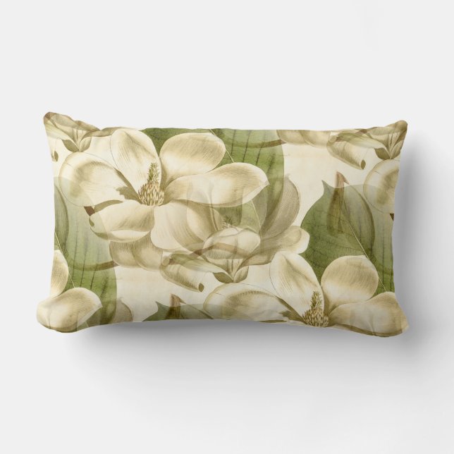 magnolia floral green lumbar pillow (Front)