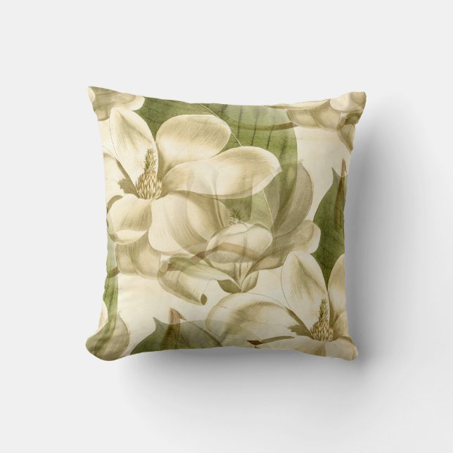 magnolia floral green throw pillow (Front)