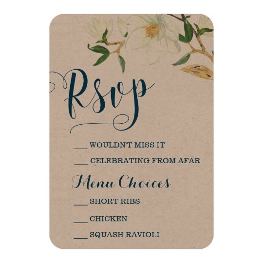 Magnolia Floral Kraft Rustic RSVP Card