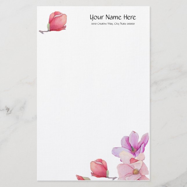 Magnolia Floral Linen Stationery (Front)