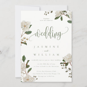 Magnolia Floral Modern Wedding Invitation