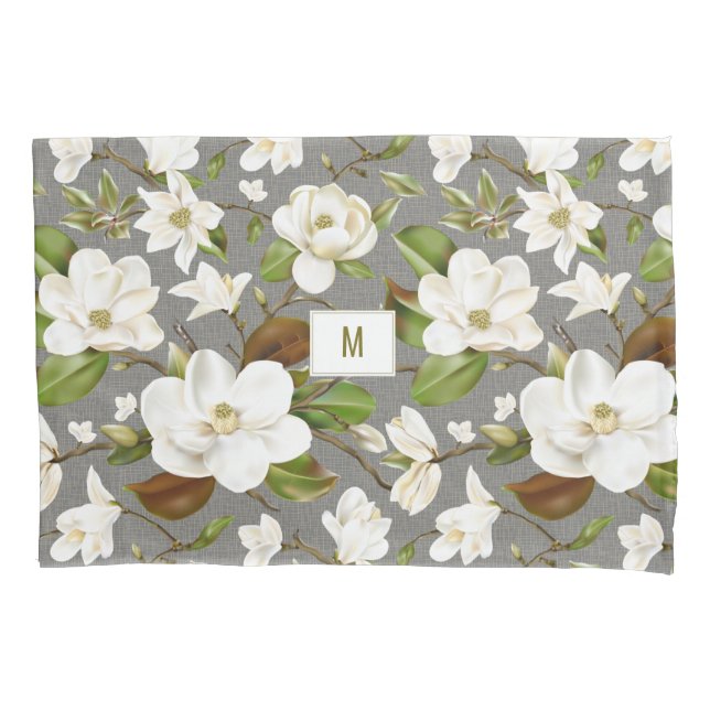 Magnolia Floral Monogram Pillowcase (Front)