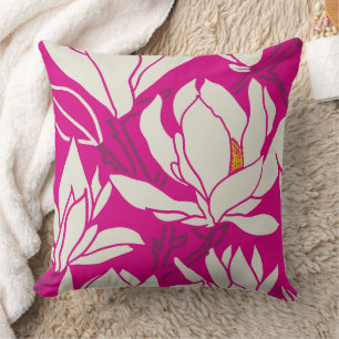 Magnolia floral pattern in fushia throw pillow