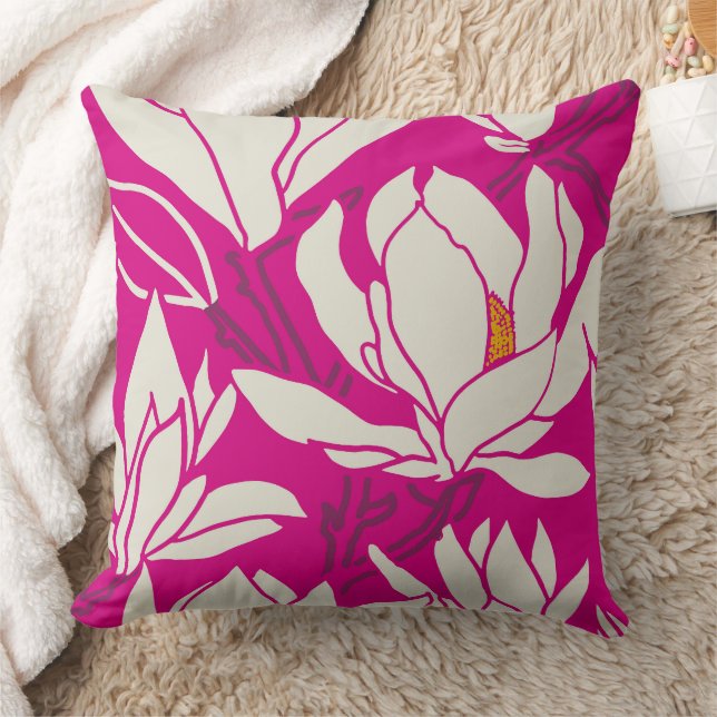 Magnolia floral pattern in fushia throw pillow (Blanket)