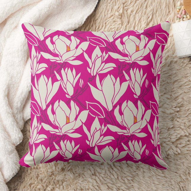 Magnolia floral pattern in fushia throw pillow (Blanket)