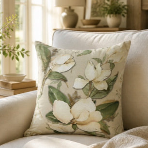 Magnolia Floral Print Throw Pillow
