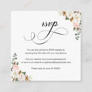 Magnolia Floral Script QR Code Mariage Carte RSVP