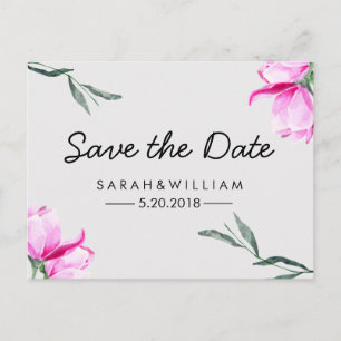 Magnolia Floral Watercolor Save The Date Postcard