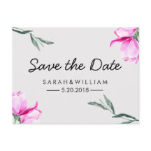 Magnolia Floral Watercolor Save The Date Postcard