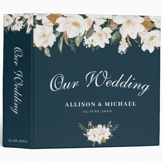 Magnolia floral wedding album binder (Front/Spine)