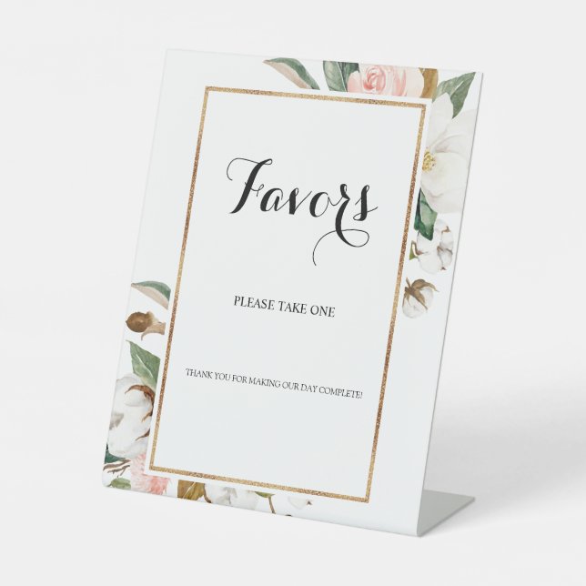 Magnolia Floral Wedding Favour Please Take One Pedestal Sign (Front)