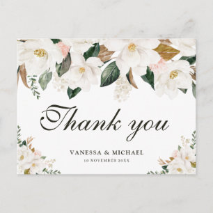 Magnolia floral wedding thank you card