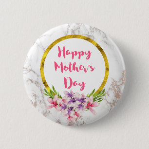 Magnolia Florals on White Marble Mother's Day 2 Inch Round Button