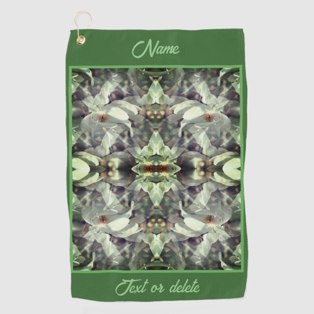 Magnolia Flower Blossoms Abstract Personalized Golf Towel (Front)