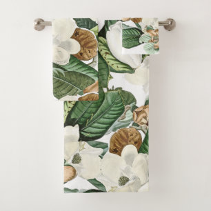 Magnolia Flower Blossoms Leaves Bath Towel Set