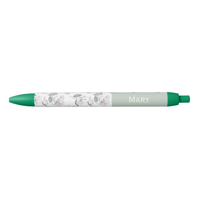 Magnolia Flower Custom Name  Blue Ink Pen (Front)