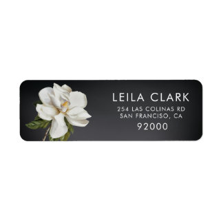 Magnolia Flower Dark Grey Floral Address Label