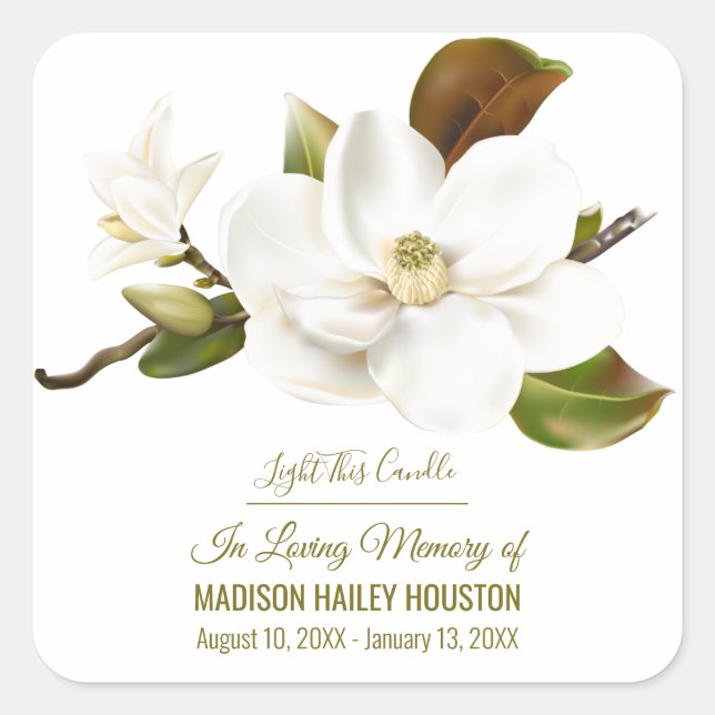 Magnolia Flower Funeral Memorial Square Sticker (Front)