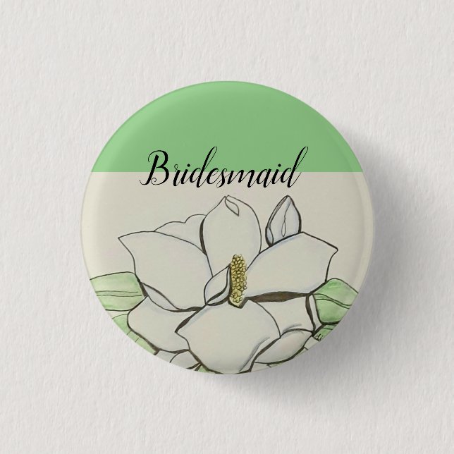 Magnolia Flower Green Bridesmaid Button (Front)