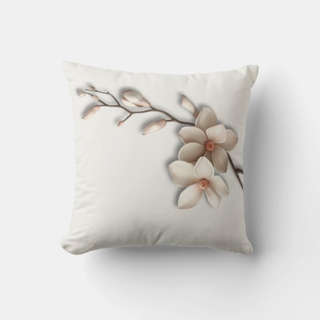  Magnolia Flower Minimalist Zen Throw Pillow (Front)